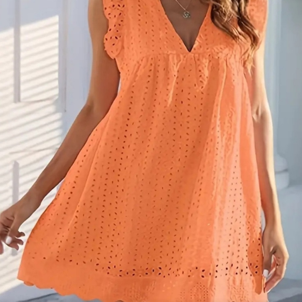 ❣️HOST PICK❣️Eyelet Mini Dress in Tangerine - Picture 2 of 9